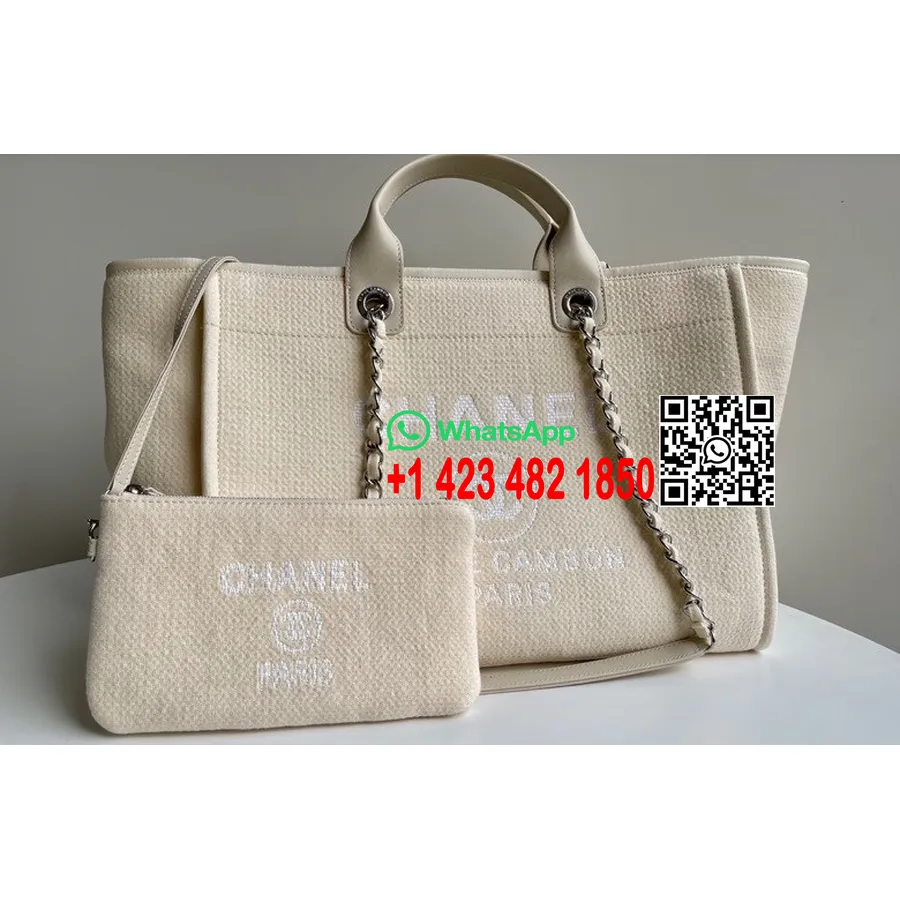 Chanel Deauville Tote 38cm Rafijas Audekla Soma As66941 Pavasara/vasaras 2022 Kolekcija, Bēša