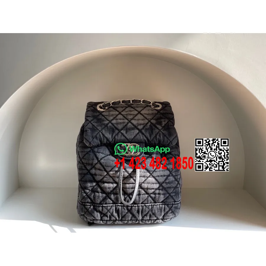 Sac à Dos Chanel 24cm As1167 Toile Denim Matériel Doré Collection Printemps/été 2022, Noir