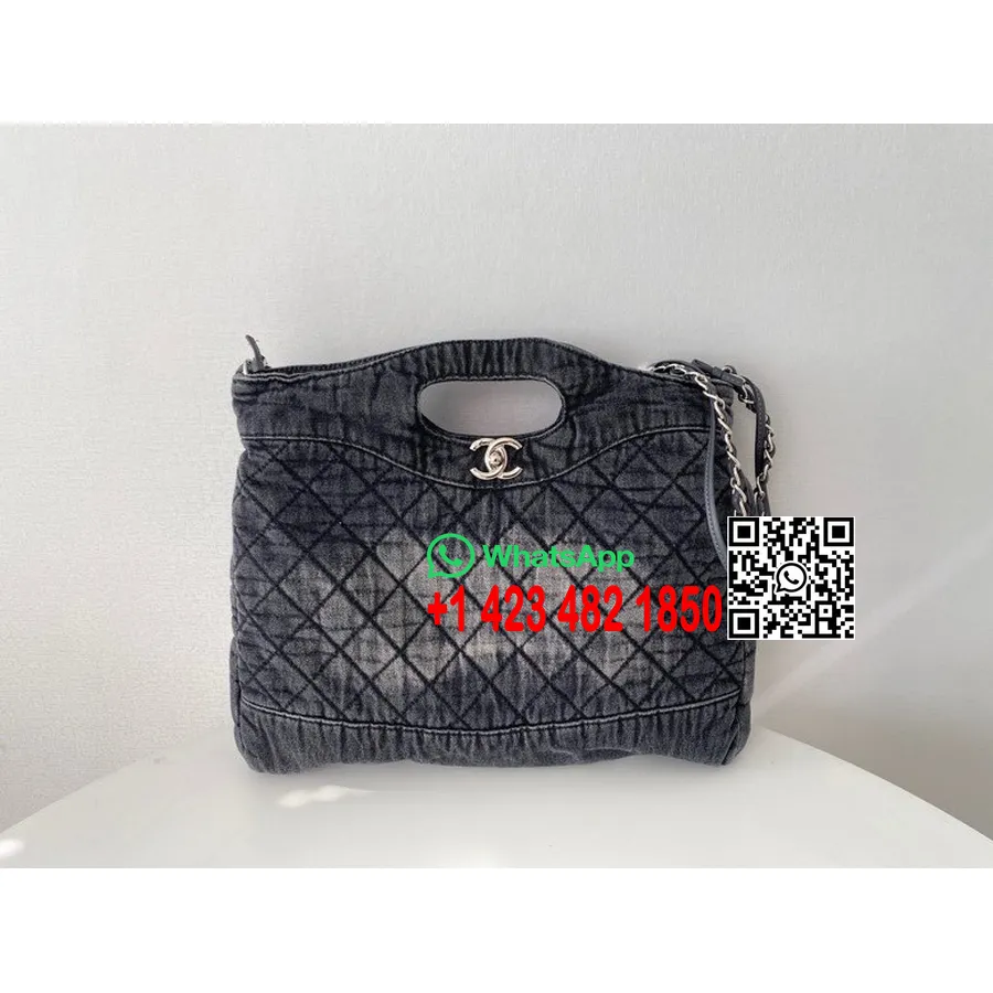 Sac Chanel 31 40cm As1167 Toile Denim Matériel Doré Collection Printemps/été 2022, Noir