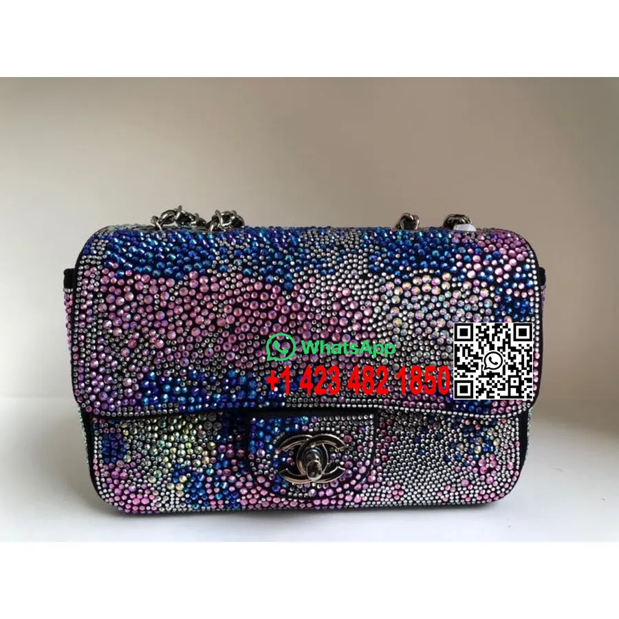 Chanel Strass Mini Atloku Soma 20cm Jērādas Zelta Aparatūras 2022. Gada Pavasara/vasaras Kolekcija, Melna/multi