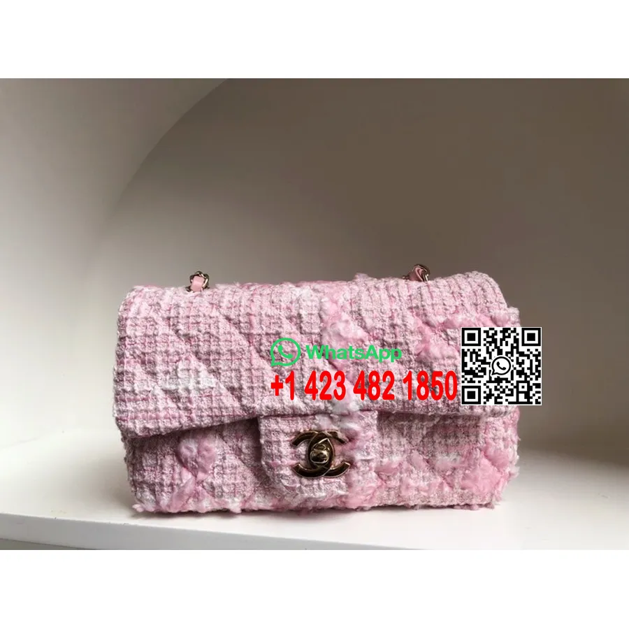 Geantă Chanel Mini Cu Clapă 20 Cm As8969 Piele De Miel Hardware Auriu Colecția Primăvară/vară 2022, Roz