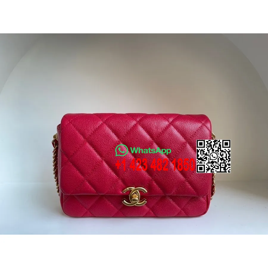 Chanel Chain Melodie Flap Bag 18cm As3103 Generfd Kalfsleer Gouden Hardware Collectie Lente/zomer 2022, Rood