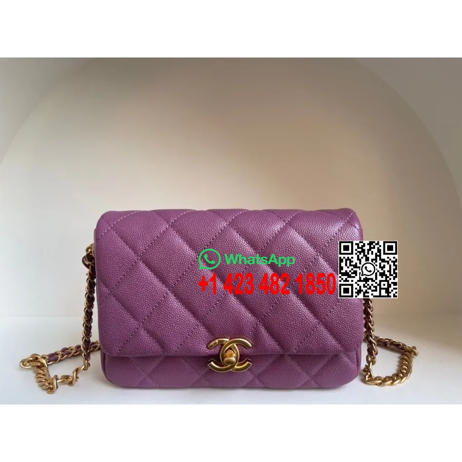 Chanel Chain Melodie Flap Bag 18cm As3103 Generfd Kalfsleer Gouden Hardware Collectie Lente/zomer 2022, Paars