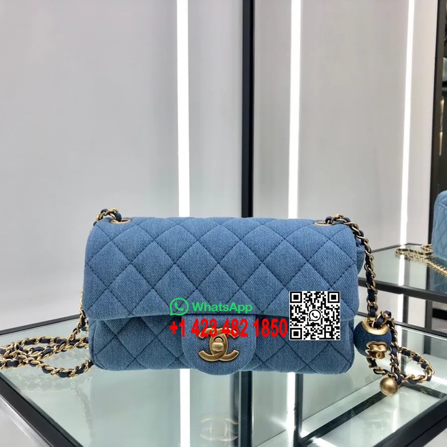 Chanel Mini Kapaklı Çanta 20cm As1787 Kuzu Derisi Deri Altın Donanımı İlkbahar/yaz 2022 Koleksiyonu, Denim Mavi