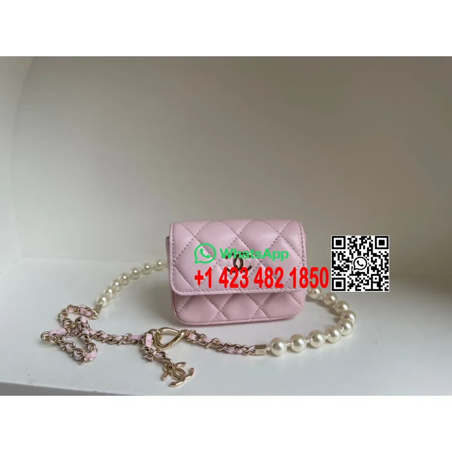 Chanel Mini Flap Belt Bag in Lambskin 10CM Lambskin Leather Gold Hardware Spring/Summer 2022 Collection,  Light Pink