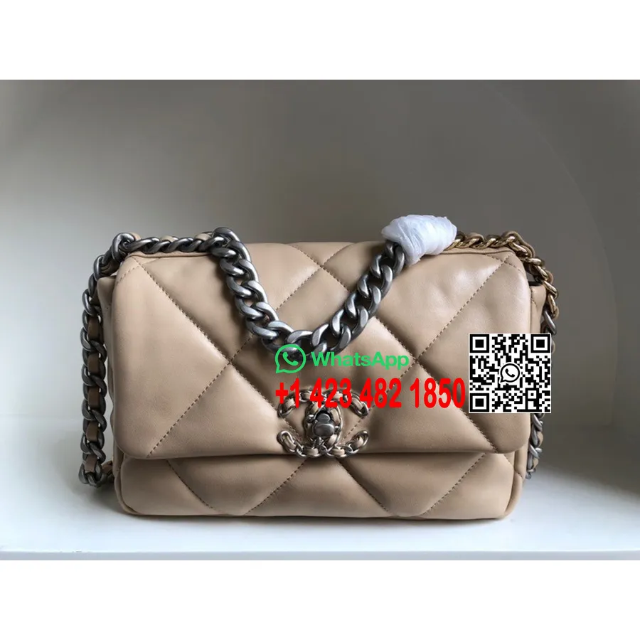 Geanta Chanel 19 Cu Clapa Piele De Miel Colectia Primavara/vara 2022 Act 1, Bej