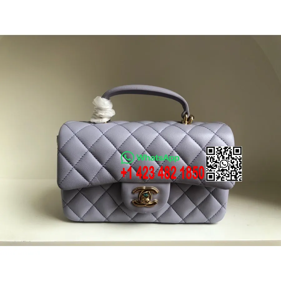 Chanel Mini Flap Bag With Top Handle Bag 18CM Lambskin Leather Gold Hardware Spring/Summer 2022 Collection,  Grey