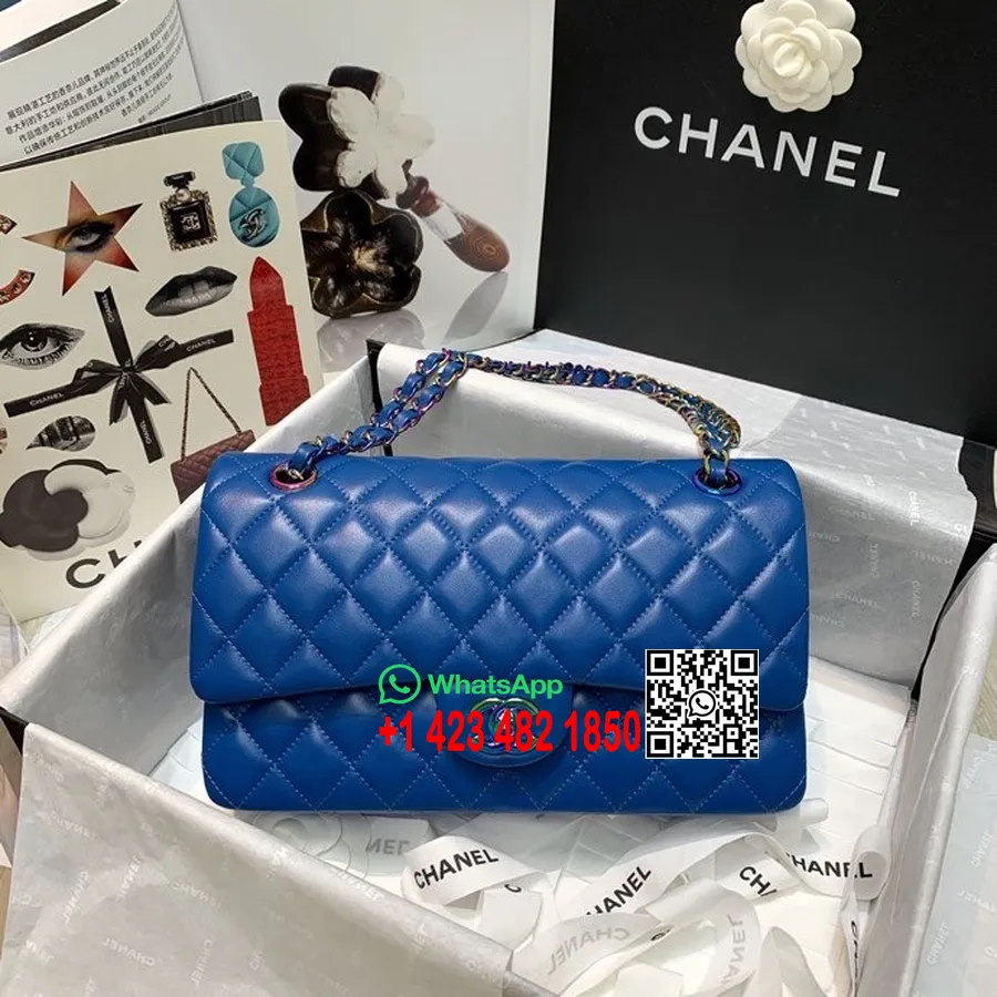 Chanel Klasik Kapaklı çanta 25cm Kuzu Deri Deri Belge Donanımı Cruise Kayıt/yaz 2022 Koleksiyonu, Mavi