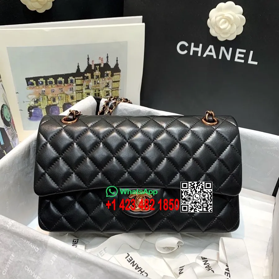 Chanel Klasik Kapaklı çanta 25cm A1112 Kuzu Derisi Gül Altın Donanım Cruise Sonbahar/kış 2021 Koleksiyonu, Siyah