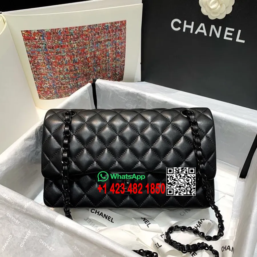 Geanta Chanel Clasica Cu Clapa 25cm A1112 Piele De Miel Feronerie Ruteniu Colectia Cruise Toamna/iarna 2021, Deci Neagra