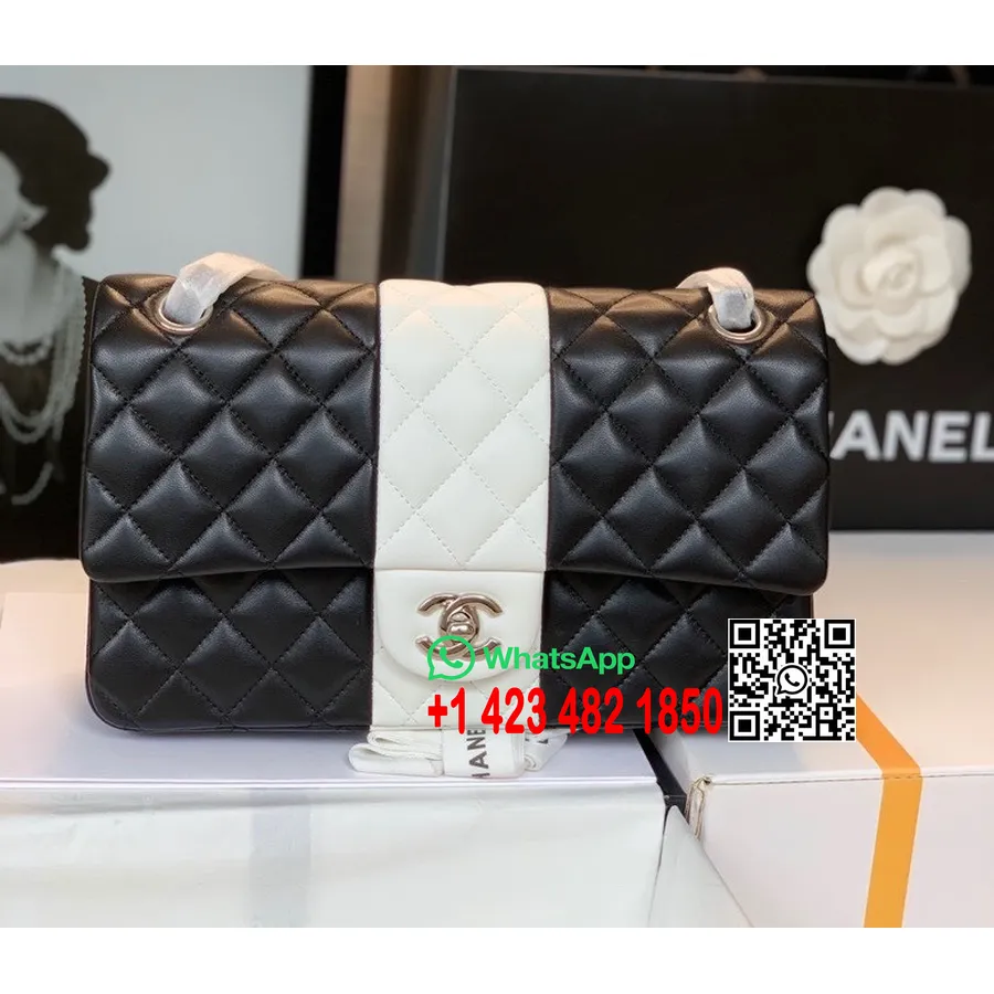 Geantă Chanel New Mini Cu Clapă Bi-stripe 25 Cm A69900 Piele De Miel Feronerie Argintie Colecția Cruise Toamnă/iarnă 2021, Negru