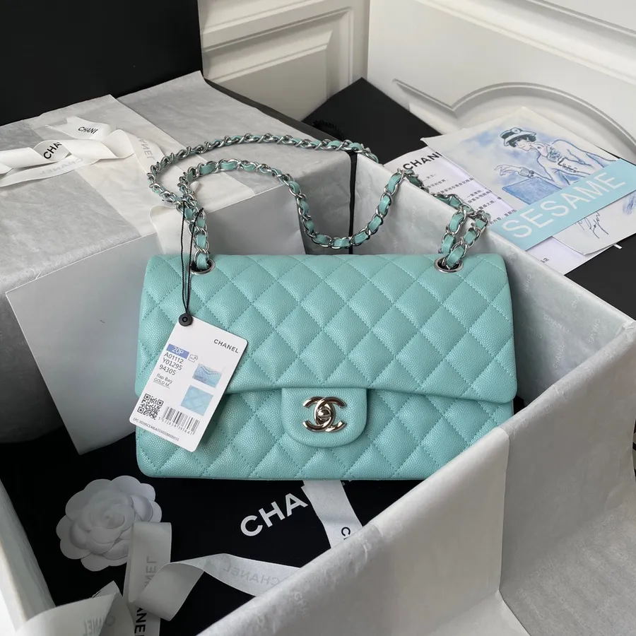 Chanel Klassieke Flaptas 25 Cm Generfd Kalfsleer Zilveren Hardware Cruise Lente/zomercollectie 2022, Turkoois