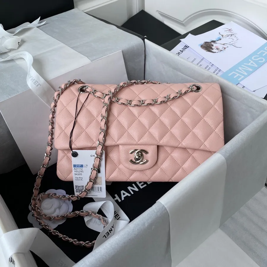 Chanel Klassieke Flaptas 25cm Generfd Kalfsleer Zilveren Hardware Cruise Lente/zomercollectie 2022, Lichtroze