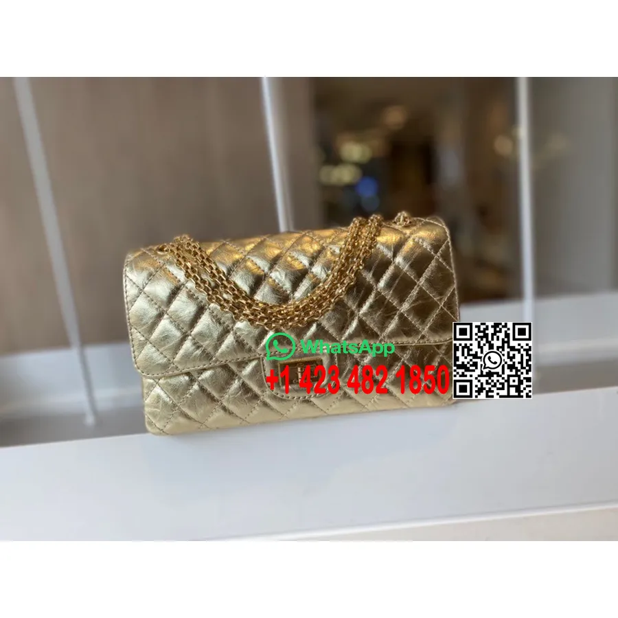 Chanel Metal Buruşuk Reissue 2.55 Çanta 25cm A37586 Kuzu Derisi Cruise İlkbaharyaz 2022 Koleksiyonu, Altın