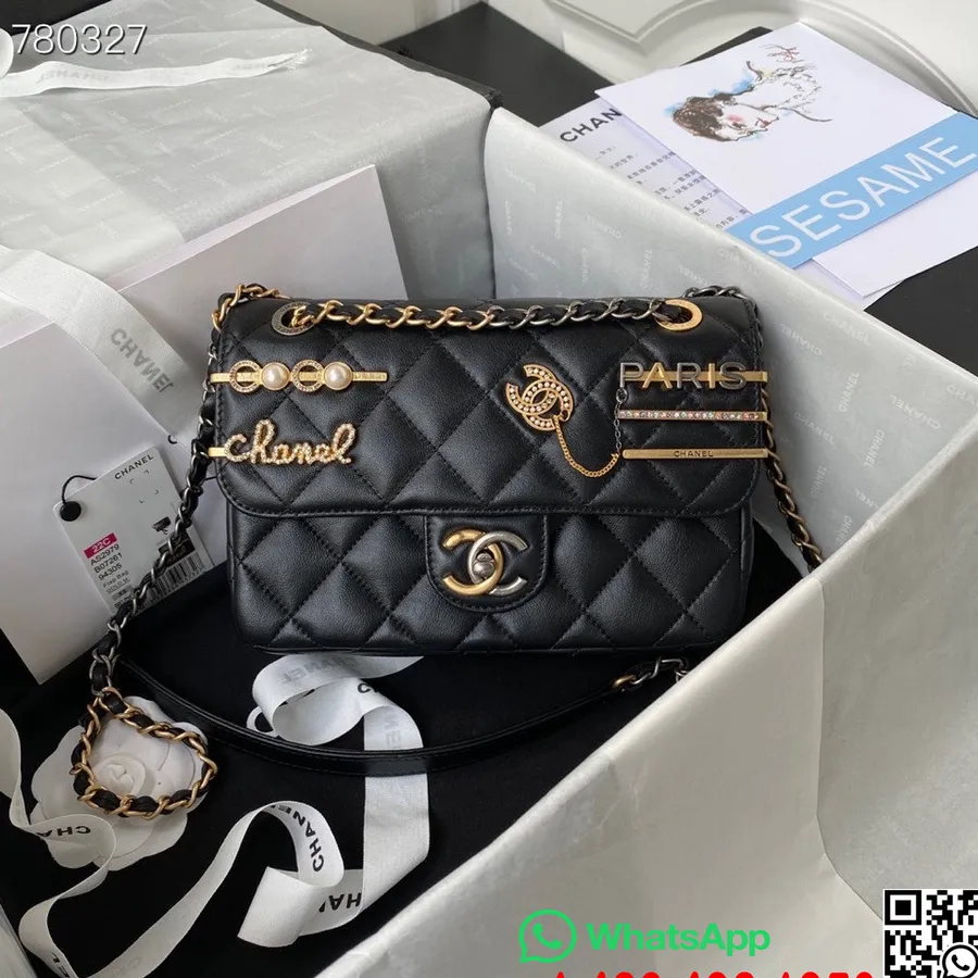 Chanel Cc украсена чанта с капак 22 см As2979 златна колекция есен/зима 2021 г., черна