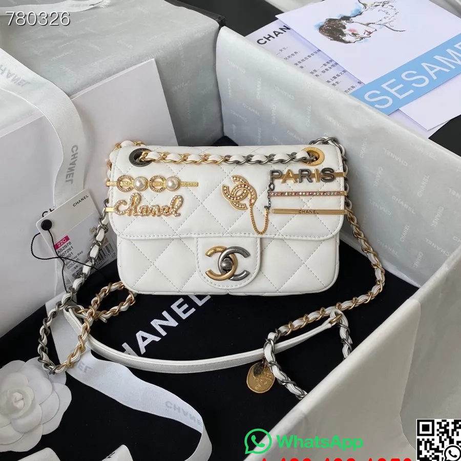 Chanel Cc украсена чанта с капак 22 см As2979 златен хардуер колекция есен/зима 2021 г., бяла