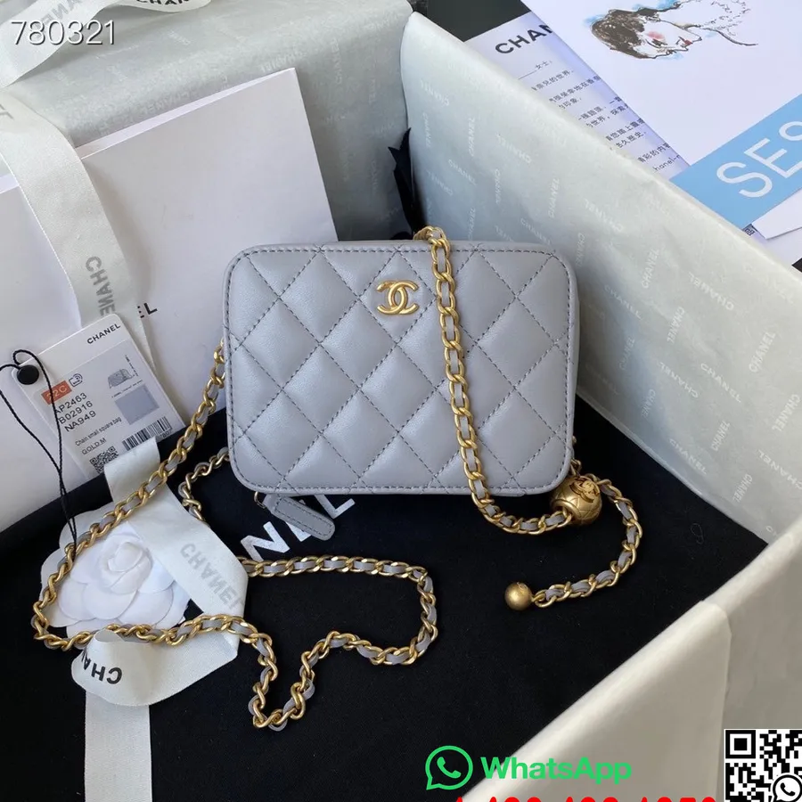 Borsa Chanel Box 14 Cm As2463 Hardware Dorato Pelle Di Agnello Collezione Autunno/inverno 2021, Grigio