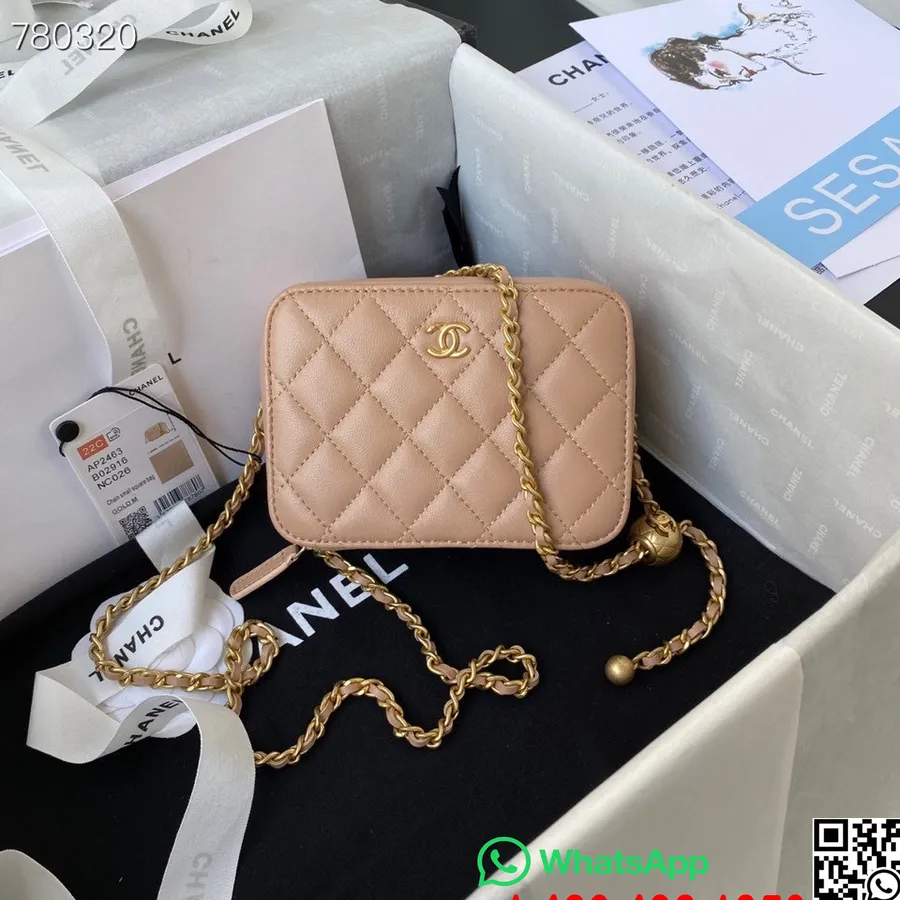 Borsa Chanel Box 14 Cm As2463 Hardware Dorato Pelle Di Agnello Collezione Autunno/inverno 2021, Pesca