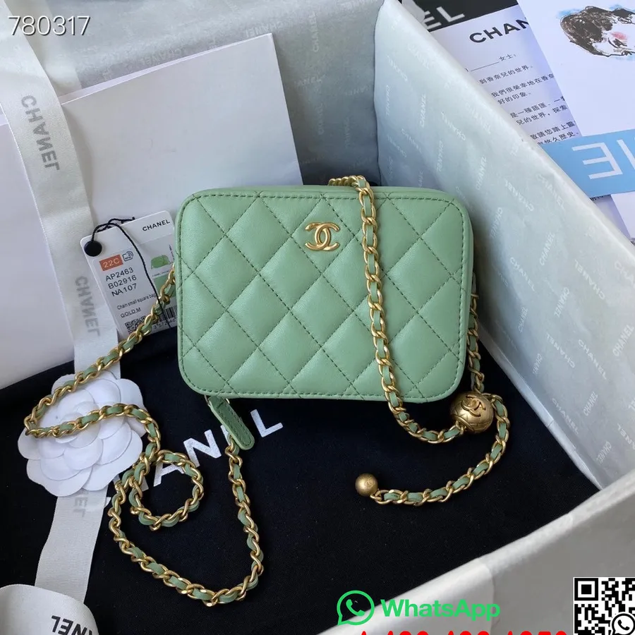 Bolso Chanel Box 14cm As2463 Herrajes Dorados Piel De Cordero Colección Otoño / Invierno 2021, Verde Claro