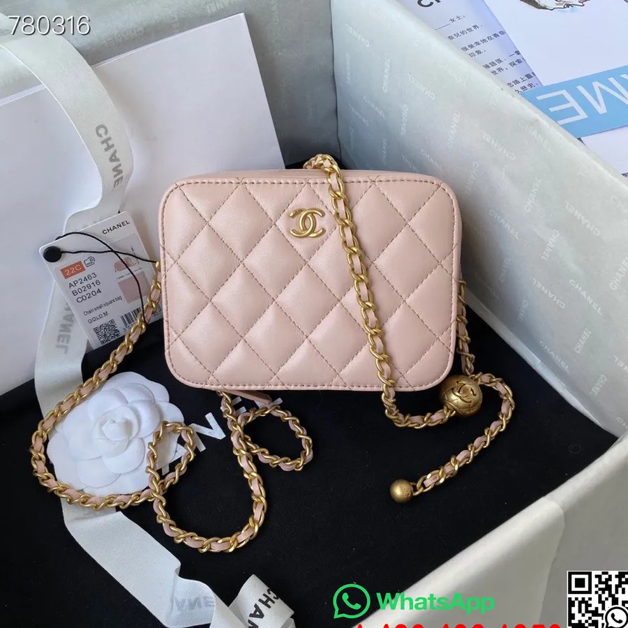 Bolso Chanel Box 14cm As2463 Herrajes Dorados Piel De Cordero Colección Otoño / Invierno 2021, Rosa Claro