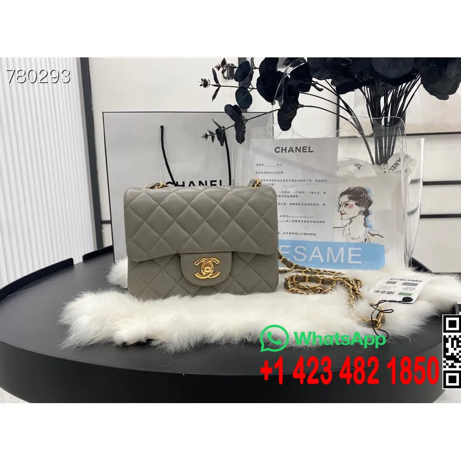 Chanel Mini Füles Táska 22cm As1115 Arany Hardver Báránybőr 2021 őszi/téli Kollekció, Szürke