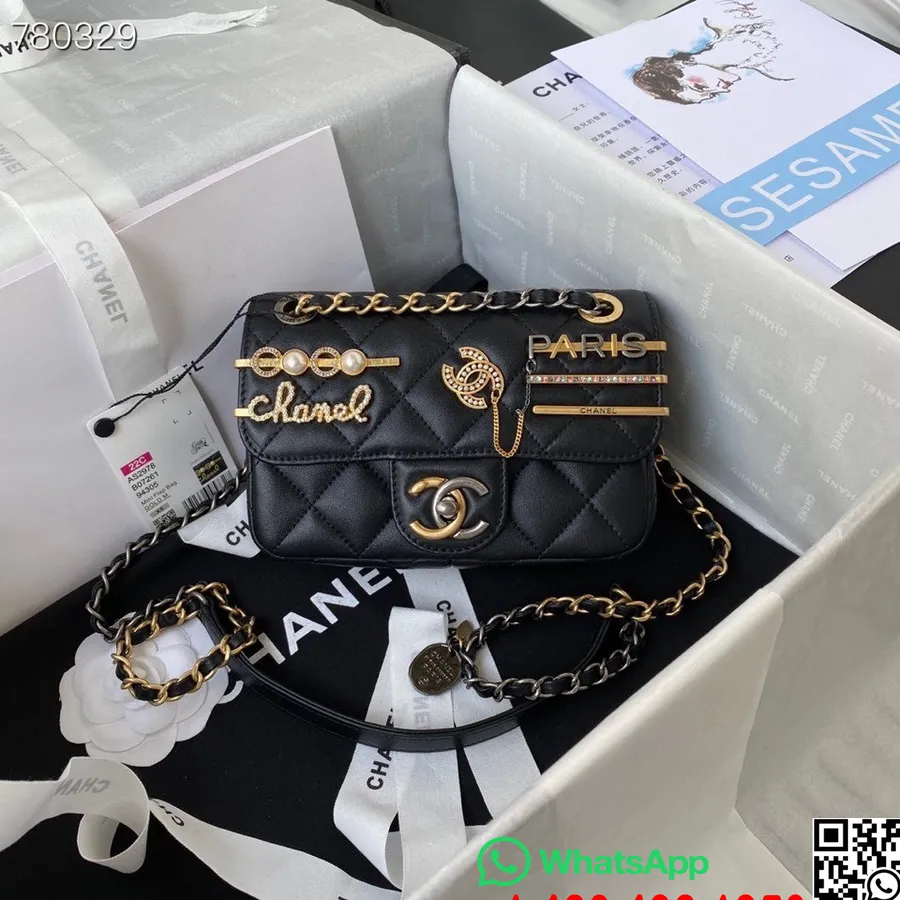 Chanel Cc Zdobená Taška S Chlopní 20cm As2978 Zlatý Hardware Kolekce Podzim/zima 2021, černá