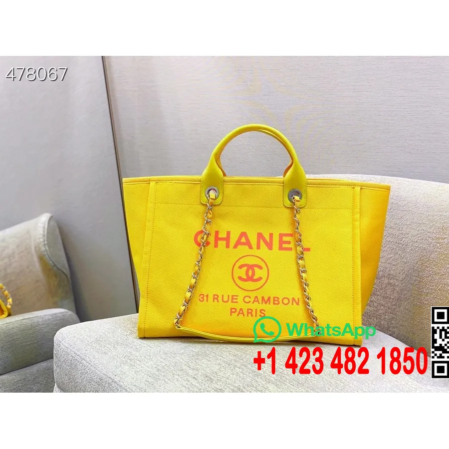 Chanel Deauville Tote Tweedowa Torba 38cm, Kolekcja Wiosna/lato 2021, żółto-pomarańczowa