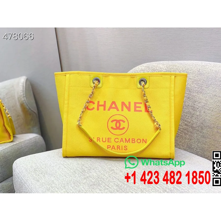 Sac Cabas Chanel Deauville En Tweed 33cm Collection Printemps/été 2021, Jaune/orange