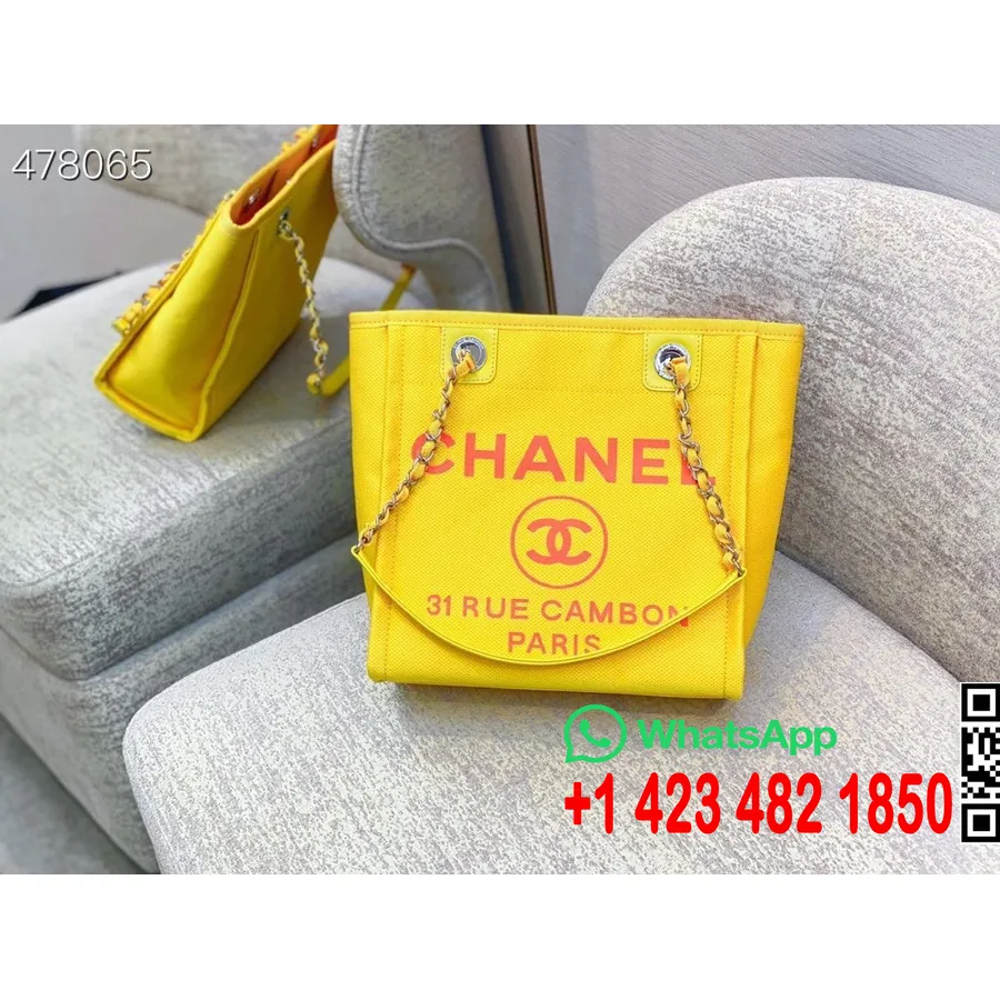 Chanel Deauville Tragtasche Aus Tweed, 28 Cm, Frühjahr/sommer-kollektion 2021, Gelb/orange