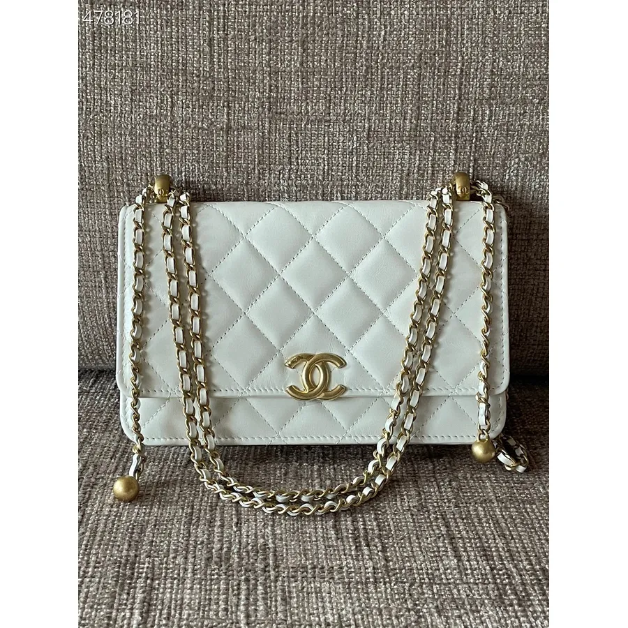 Chanel Miniatuur Flaptas 20 Cm As2615 Kalfsleer Gouden Hardware Collectie Lente/zomer 2021, Wit