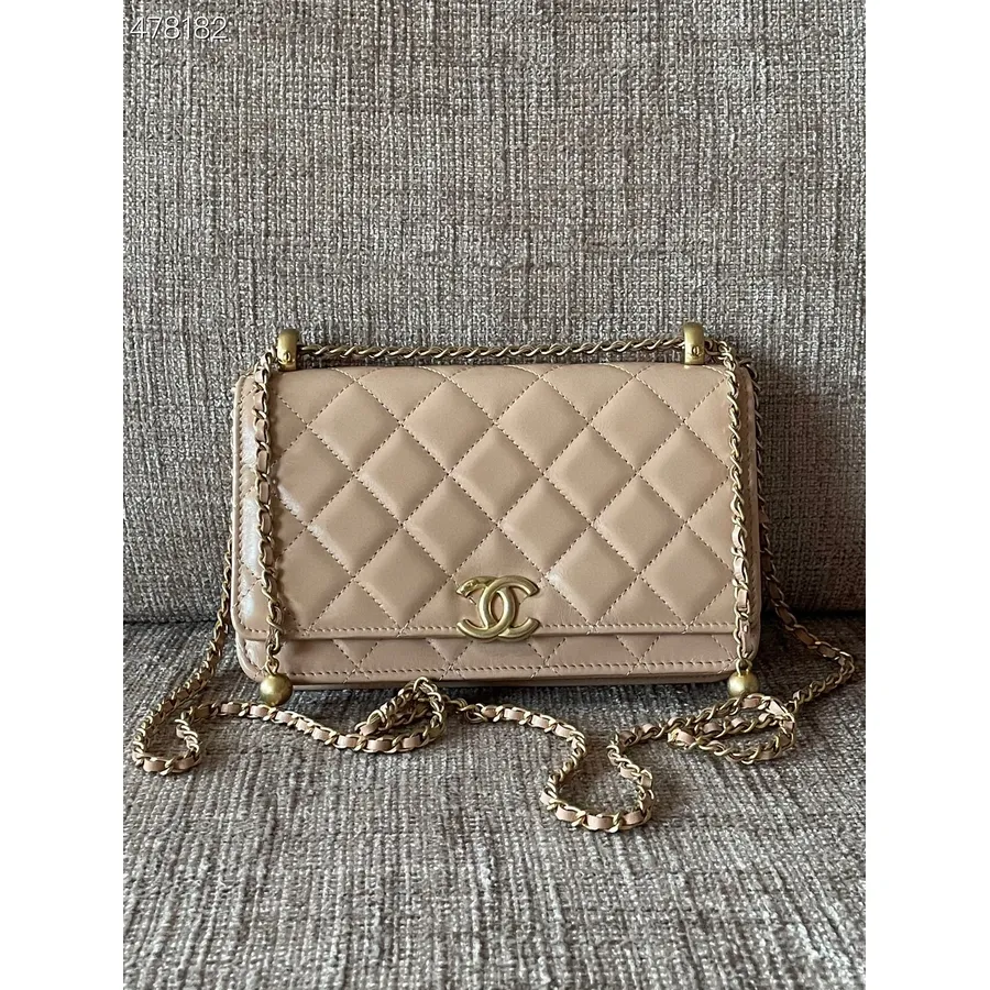 Chanel Miniatuur Flaptas 20 Cm As2615 Kalfsleer Gouden Hardware Collectie Lente/zomer 2021, Beige