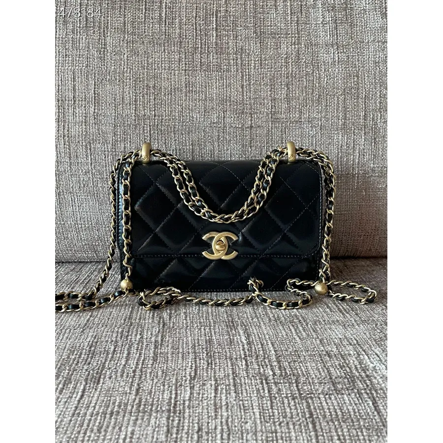 Chanel Miniatuur Flaptas 20 Cm As2615 Kalfsleer Gouden Hardware Collectie Lente/zomer 2021, Zwart