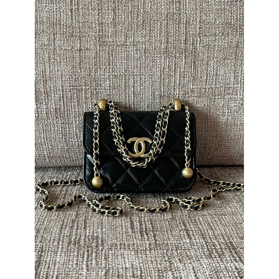 Chanel Miniatuur Flaptas 12 Cm As2615 Kalfsleer Gouden Hardware Collectie Lente/zomer 2021, Zwart