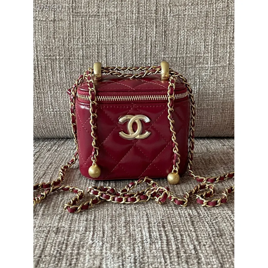 Chanel Mini Vanity Çanta 12cm Dana Deri Altın Donanım İlkbahar/yaz 2021 Koleksiyonu, Bordo