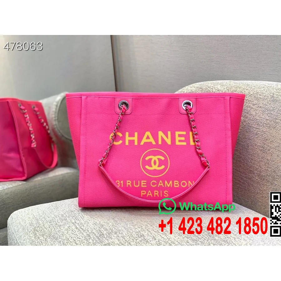 Tas Jinjing Chanel Deauville Tweed 33cm Koleksi Musim Semi/musim Panas 2021, Merah Muda Cerah/oranye