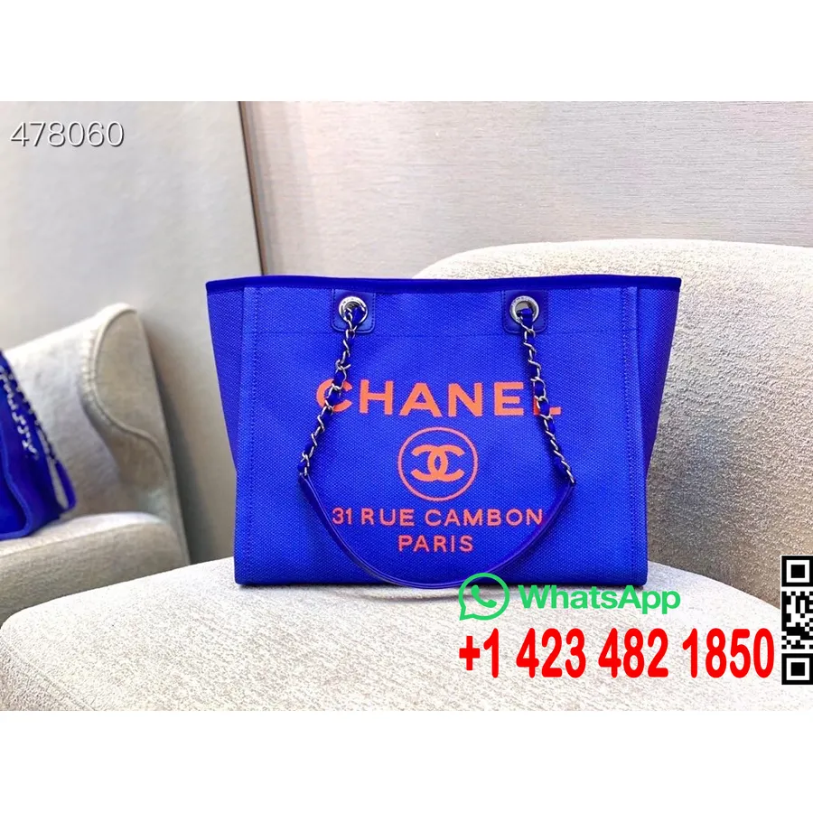 Chanel Deauville Tote Tweed Bag 33cm Koleksi Musim Semi/musim Panas 2021, Biru Elektrik/oranye