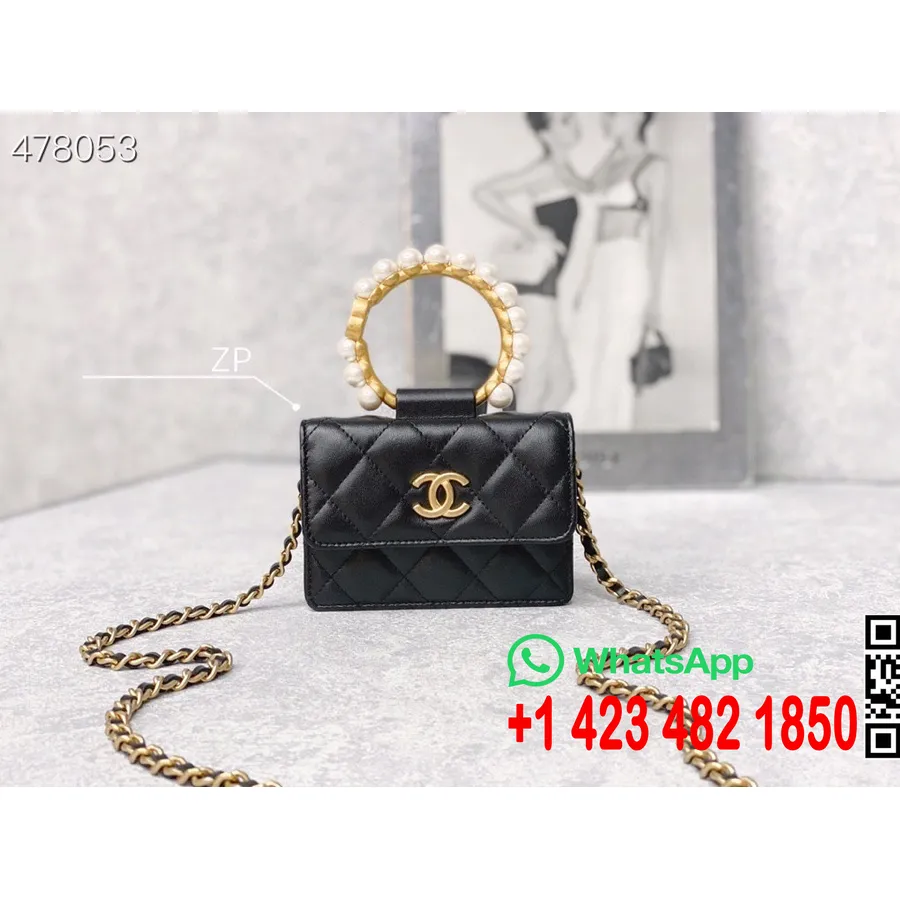 Chanel Miniatúrna Perla Vyšívaná Taška S Chlopňou 12 Cm Z Jahňacej Kože Zlatá Kolekcia Jar/leto 2021, čierna