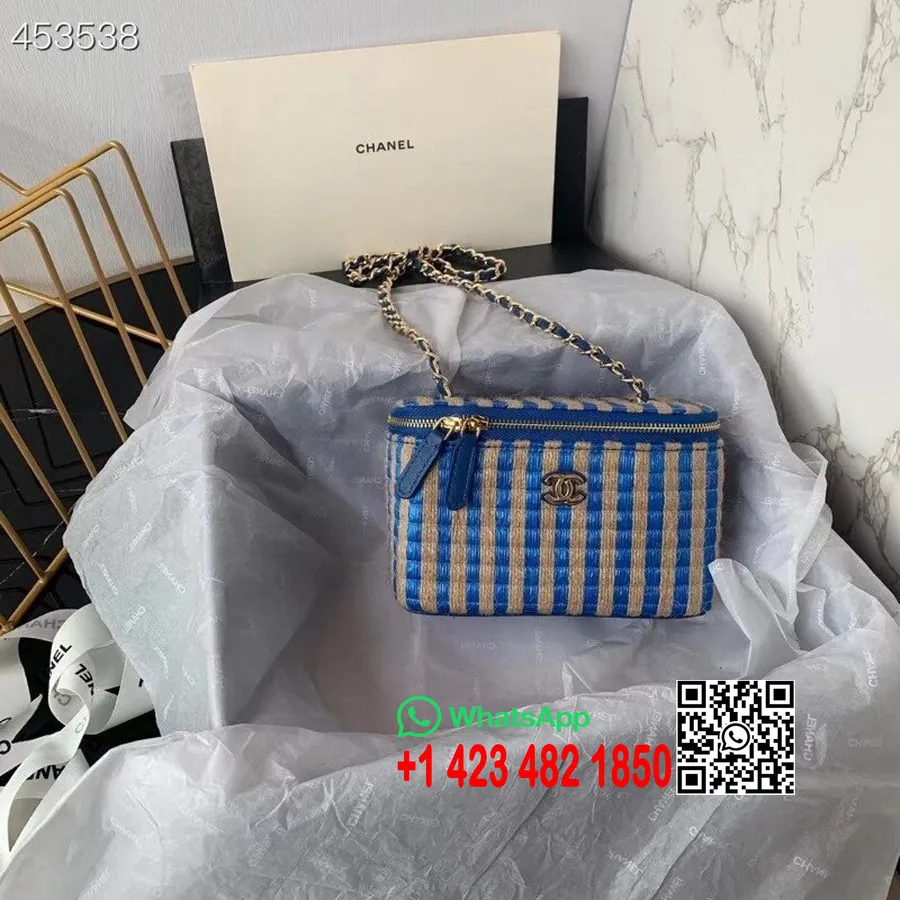 Chanel Rafya Vanity Çanta 12cm Ap1999 Jüt İplik/kuzu Deri İlkbahar/yaz 2021 Koleksiyonu, Mavi