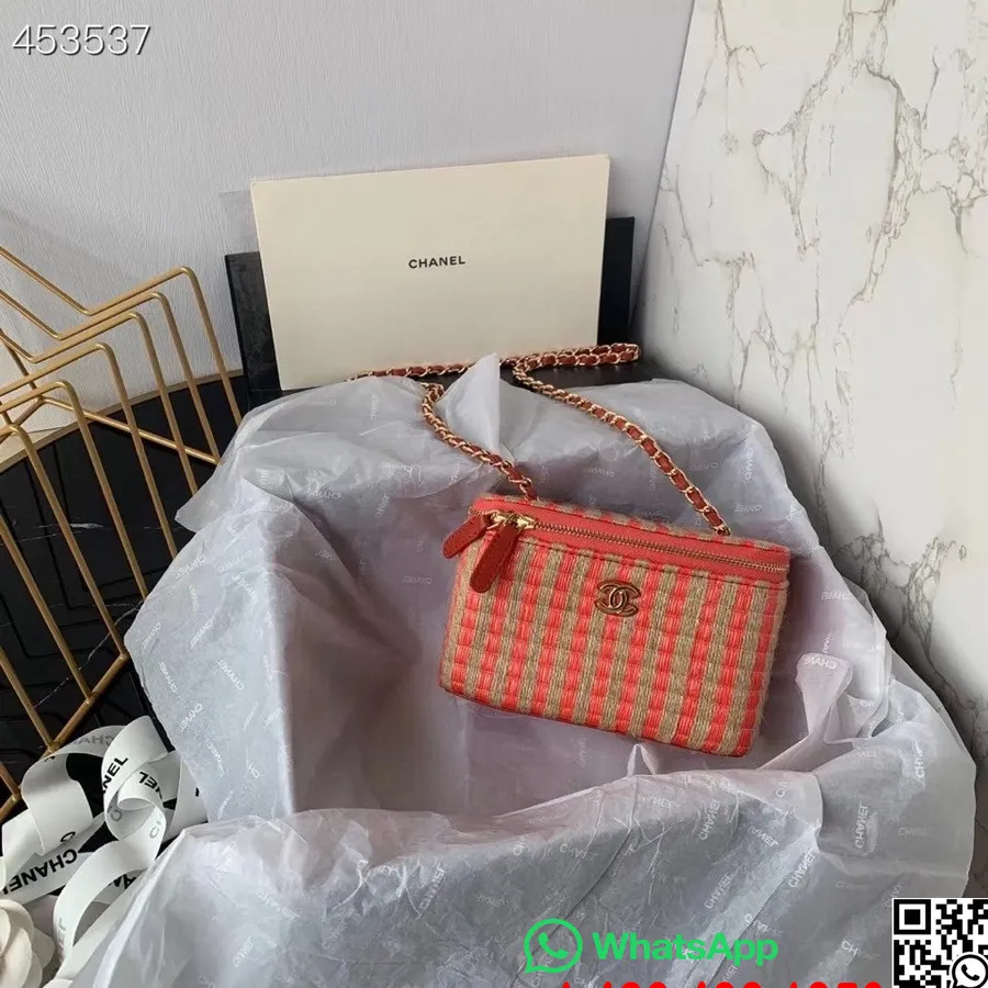 Chanel Rafya Vanity Çanta 12cm Ap1999 Jüt İplik/kuzu Deri İlkbahar/yaz 2021 Koleksiyonu, Pembe