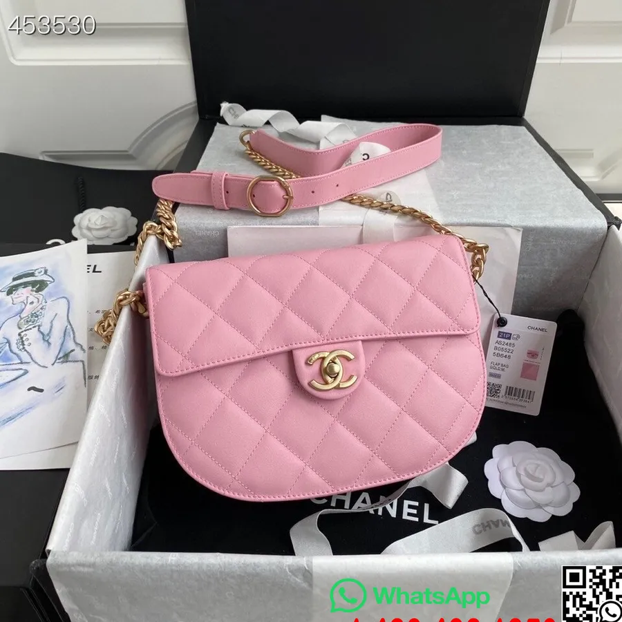 Chanel Mini Yuvarlak Askılı çanta 24cm As2484 Dana Deri Deri Altın Donanım İlkbahar/yaz 2021 Koleksiyonu, Pembe