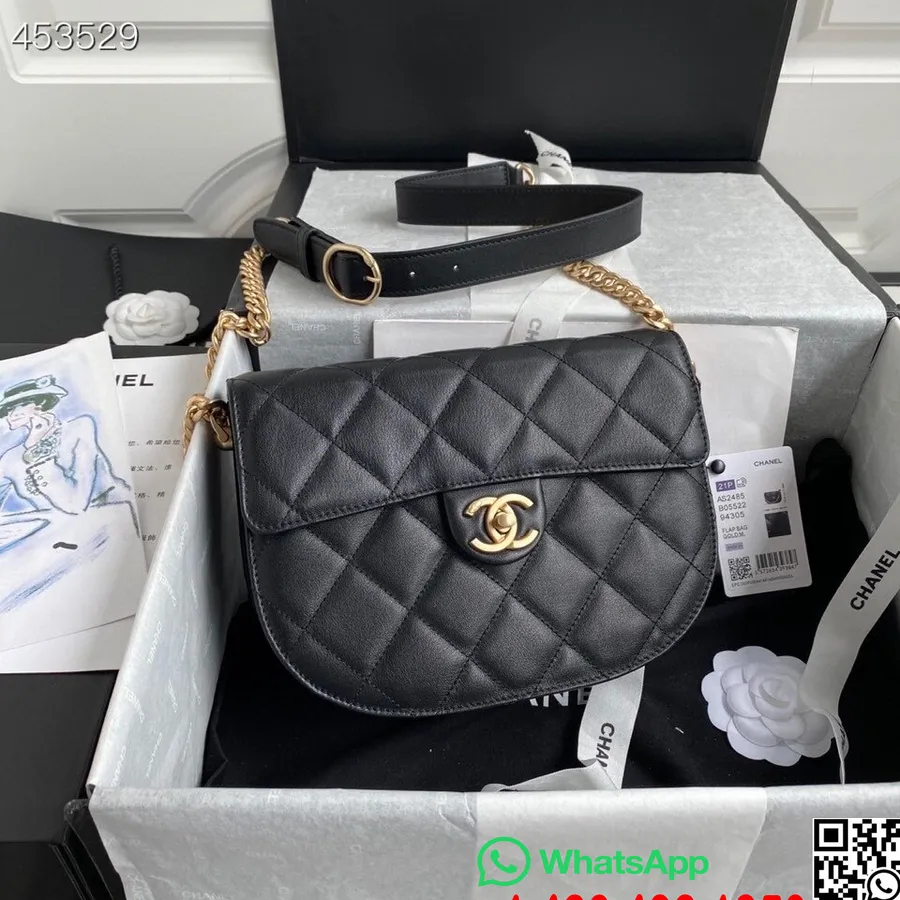 Chanel Mini Yuvarlak Askılı çanta 24cm As2484 Dana Deri Deri Altın Donanım İlkbahar/yaz 2021 Koleksiyonu, Siyah