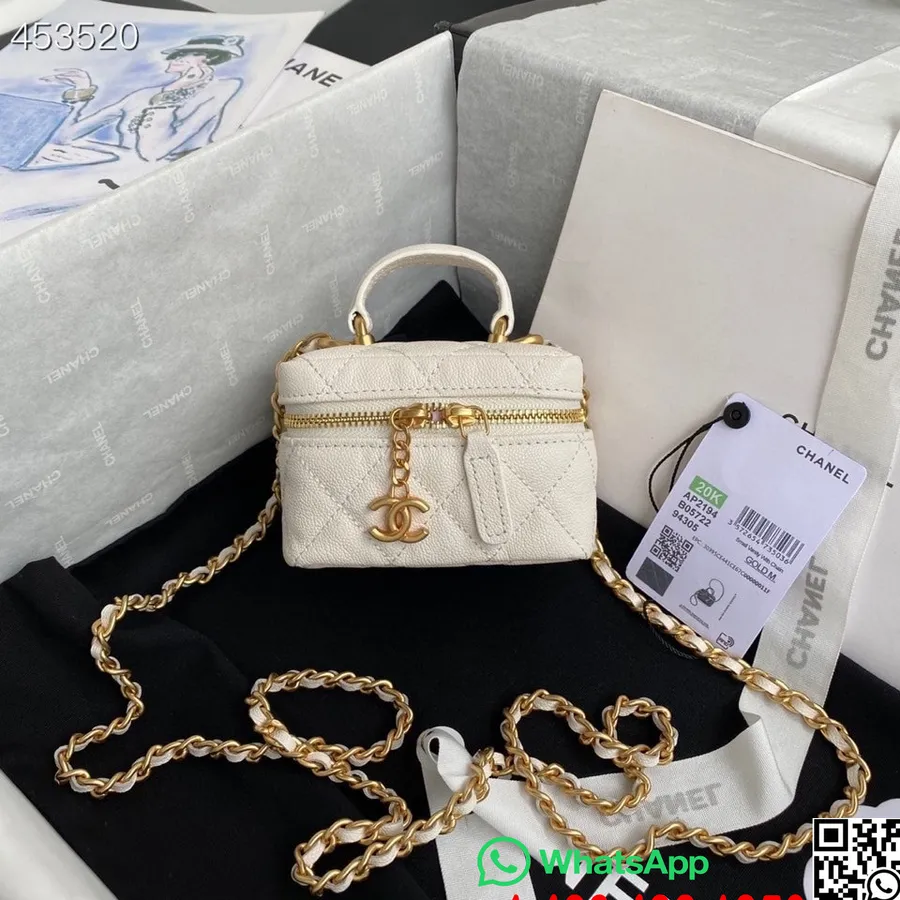 Chanel Miniatűr Piperetáska 14 Cm Ap2194 Szemcsés Bőr Arany Hardver 2021 Tavaszi/nyári Kollekció, Fehér