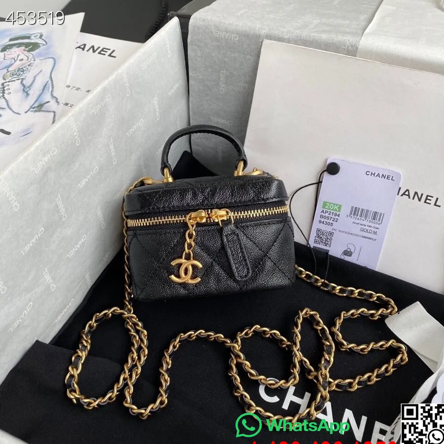 Chanel Miniatűr Piperetáska 14 Cm Ap2194 Szemcsés Bőr Arany Hardver 2021 Tavaszi/nyári Kollekció, Fekete