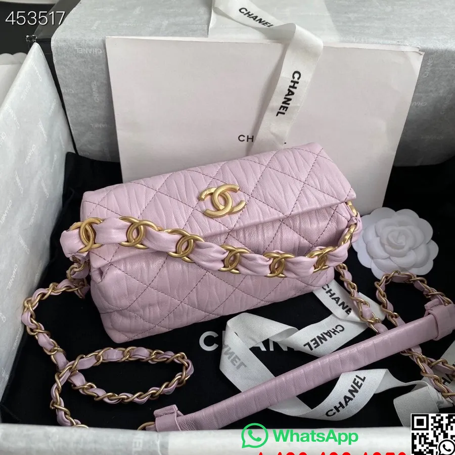 Chanel μικρό Cc τυλιγμένο λουράκι τσάντα 20cm τσαλακωμένο δέρμα αρνιού χρυσό υλικό συλλογή άνοιξη/καλοκαίρι 2021, ανοιχτό ροζ