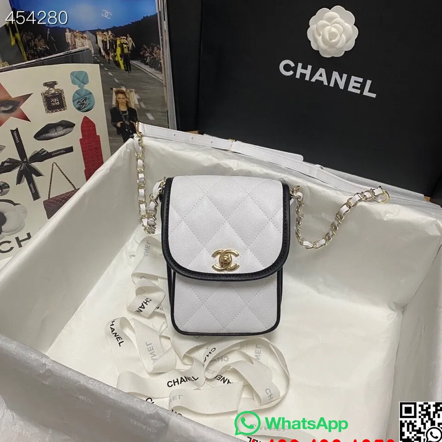 Chanel Sac à Rabat Rond 18cm Cuir Grainé Collection Printemps/été 2021, Blanc/noir