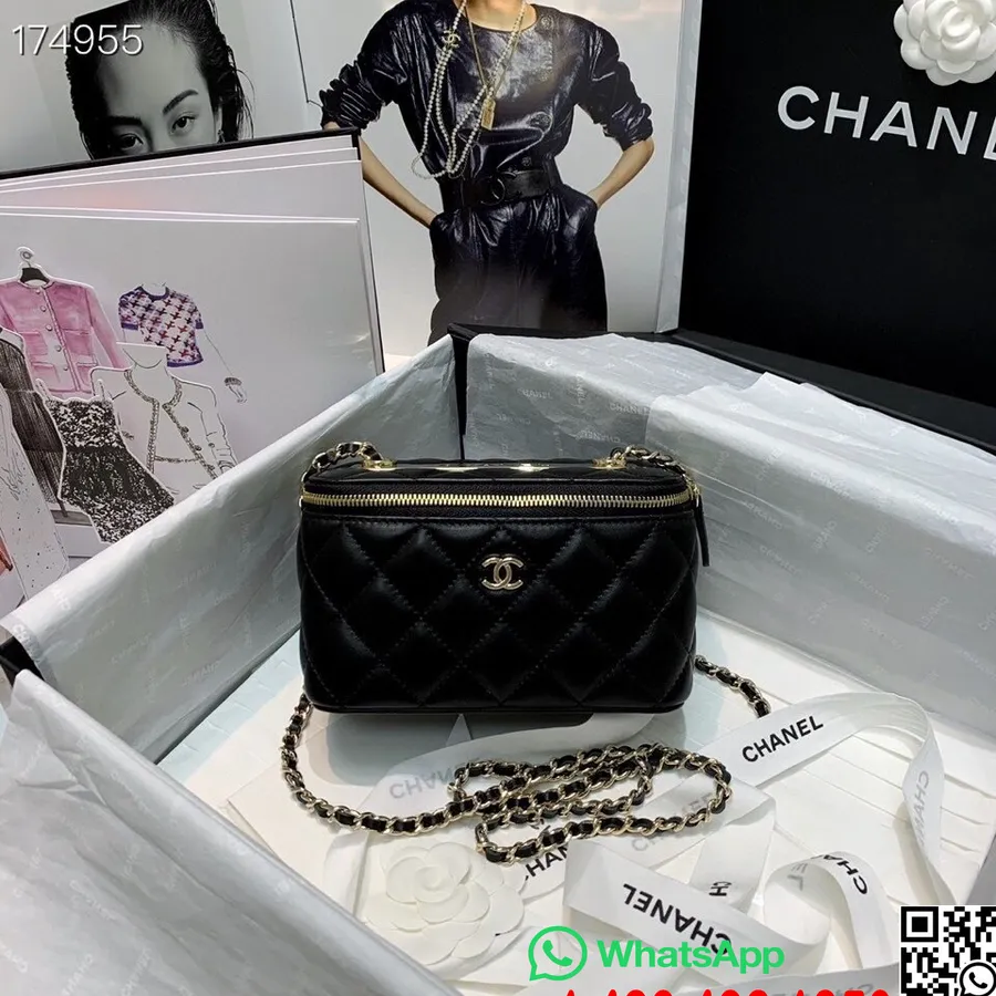 Chanel Mini Neceser Bandolera 18 Cm Herrajes Dorados Piel De Cordero Colección Primavera/verano 2021, Negro