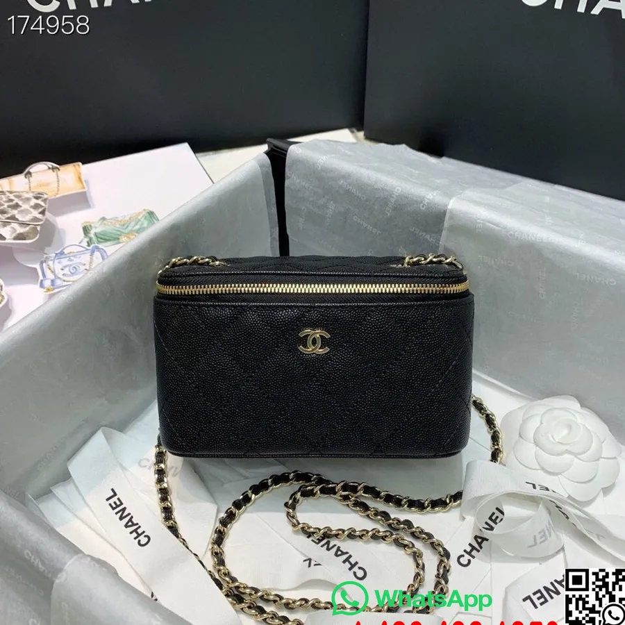 Chanel  Mini Vanity Case Shoulder Bag with Charm 18cm Gold Hardware Grained Calfskin Leather Spring/Summer 2021 Collection, Blac