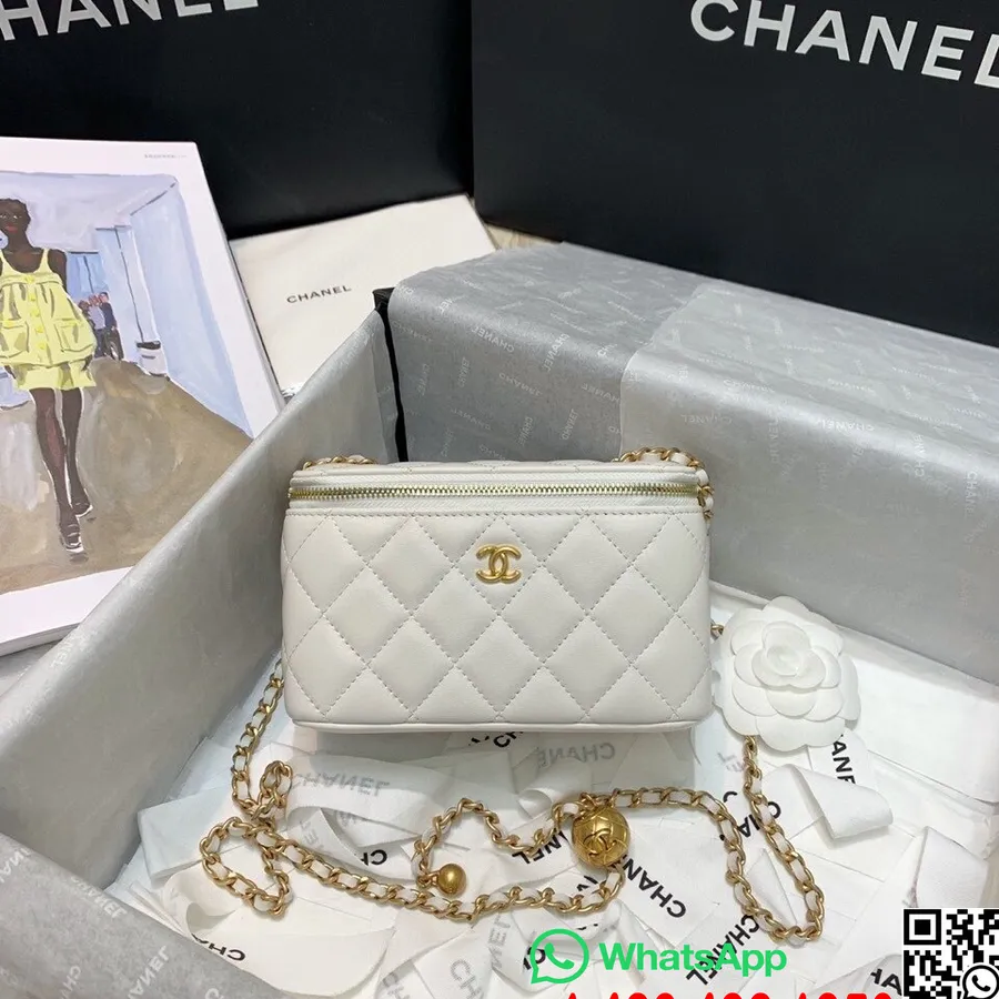 Chanel  Mini Vanity Case Shoulder Bag with Charm 18cm Gold Hardware Lambskin Leather Spring/Summer 2021 Collection, White