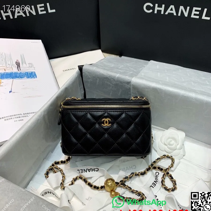 Chanel  Mini Vanity Case Shoulder Bag with Charm 18cm Gold Hardware Lambskin Leather Spring/Summer 2021 Collection, Black