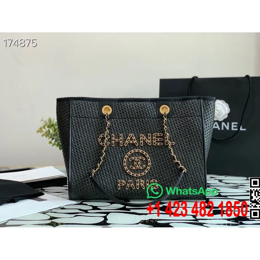 Chanel Deauville çanta 33cm Rafya Kanvas İlkbahar/yaz 2021 Koleksiyonu, Siyah